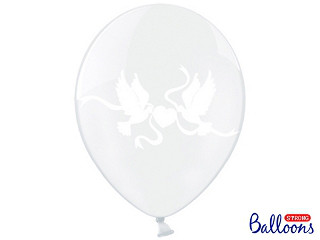 Balony lateksowe transparentne z białymi Gołąbkami / SB14C-221-099/6 BTG