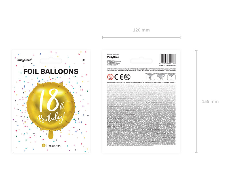 Balon foliowy 18" "18th Birthday" na 18 urodziny / FB24M-18-019