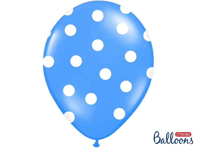 Balony lateksowe niebieskie w białe Kropki / SB14P-223-001W-6