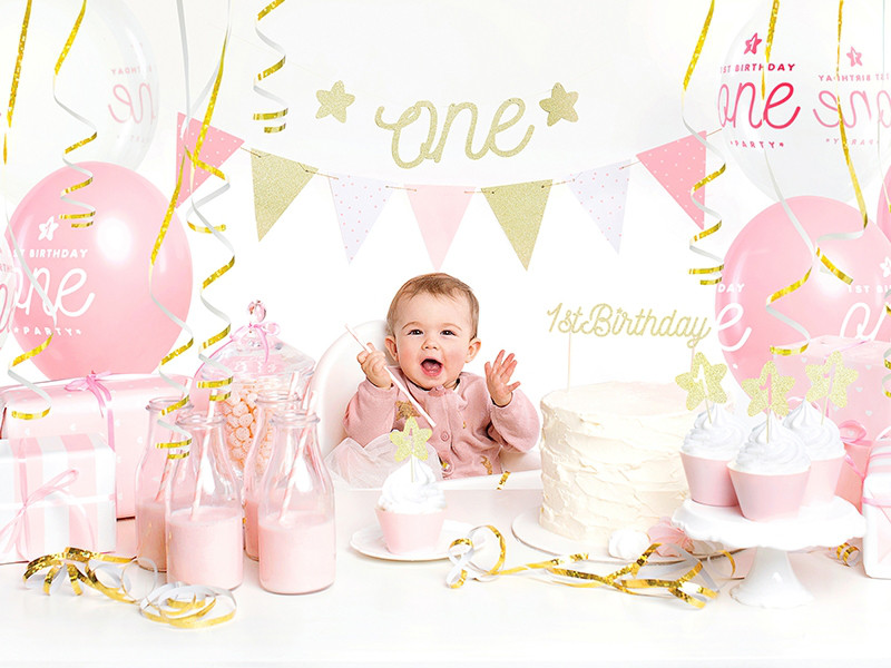Balony urodzinowe na Roczek dla dziewczynki "1 Birthday One Party" / SB14PC-001-081-6