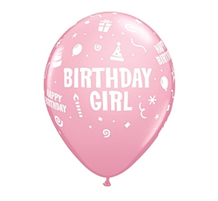 Balony urodzinowe z napisem "Birthday Girl", pastel różowy