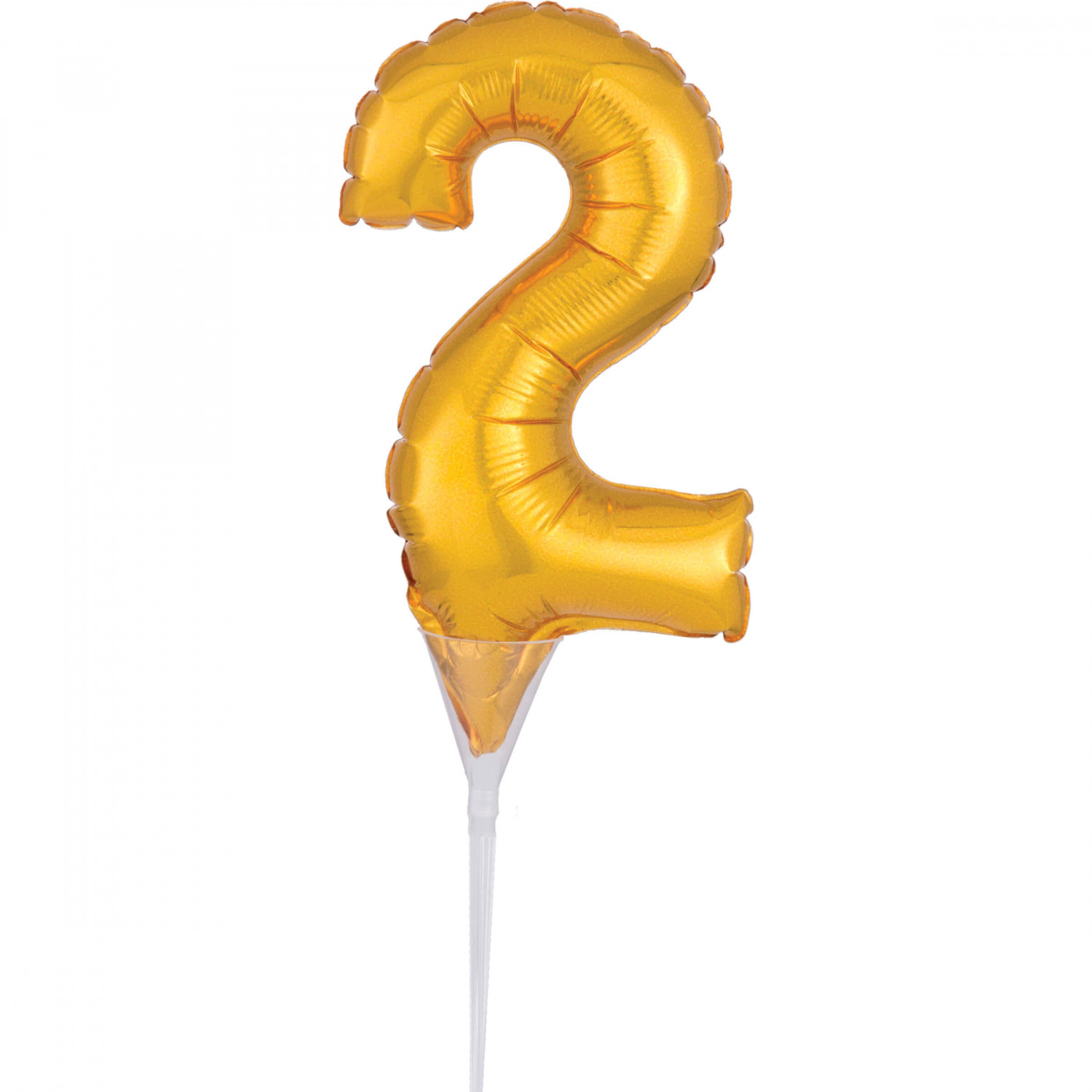 Balon foliowy miniaturowy na patyczku cyfra "2", złota