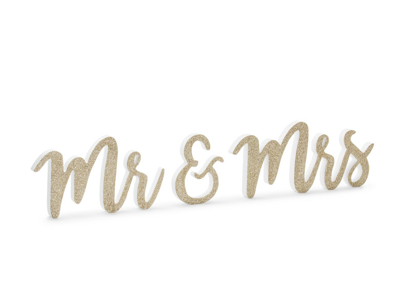 Drewniany napis "Mr&Mrs", złoty / 50x10 cm