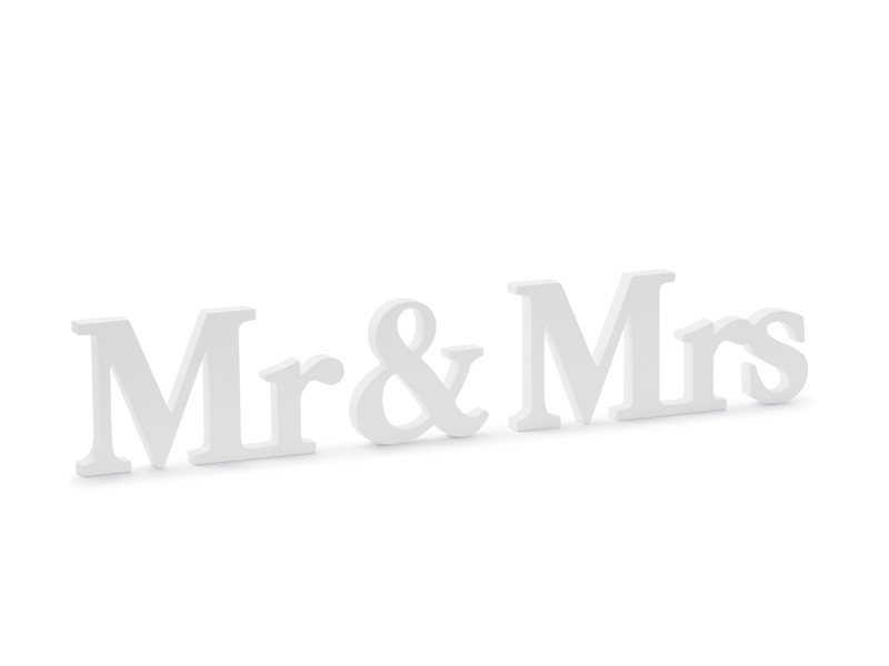 Drewniany napis "Mr&Mrs", biały / 50x10 cm