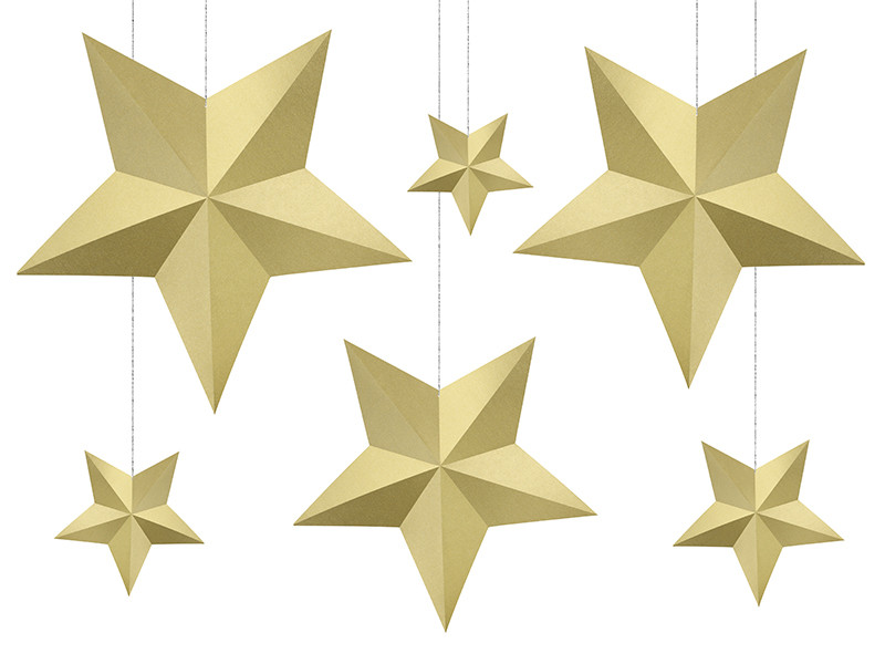 Zestaw złotych papierowych gwiazd 3D
