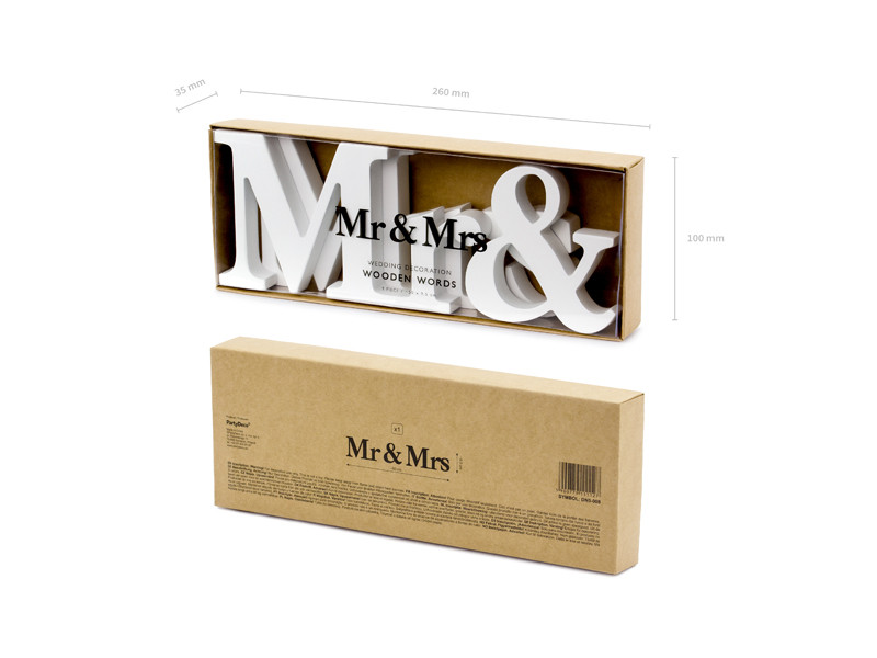 Drewniany napis "Mr&Mrs", biały / 50x10 cm