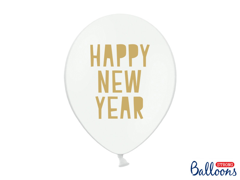 Balony na Sylwestra "Happy New Year", białe balony lateskowe