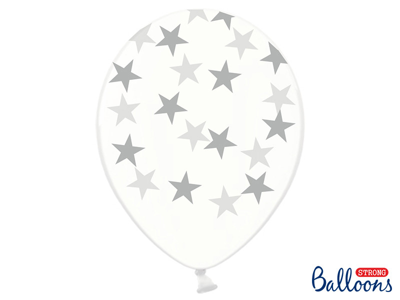 Balony lateksowe transparentne w srebrne Gwiazdki / SB14C-257-099S-6