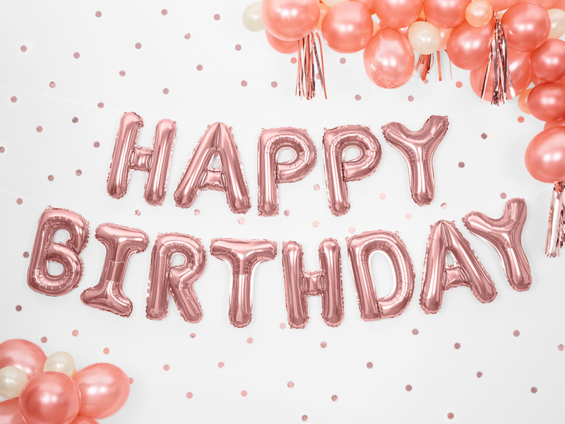 Balon foliowy napis "Happy Birthday", różowe złoto / FB6M-019R