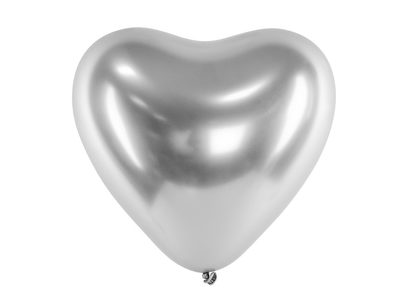 Balony lateksowe Glossy Serca, srebrne / 30 cm
