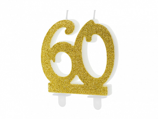 Świeczka urodzinowa liczba "60", złoty brokat