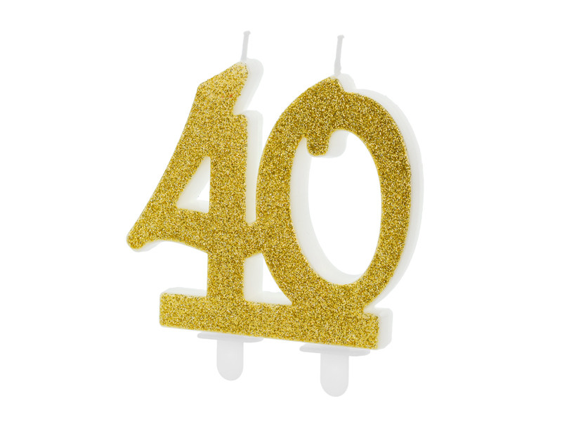 Świeczka urodzinowa liczba "40", złoty brokat