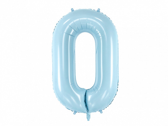 Balon foliowy pastelowy cyfra "0", jasny błękit / 86 cm