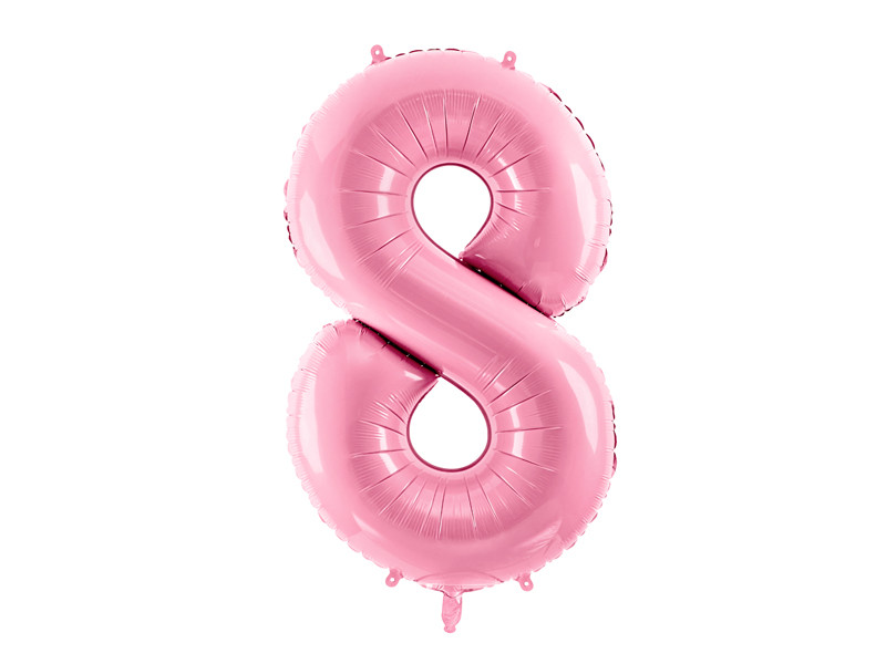 Balon foliowy pastelowy cyfra "8", jasny róż / 86 cm