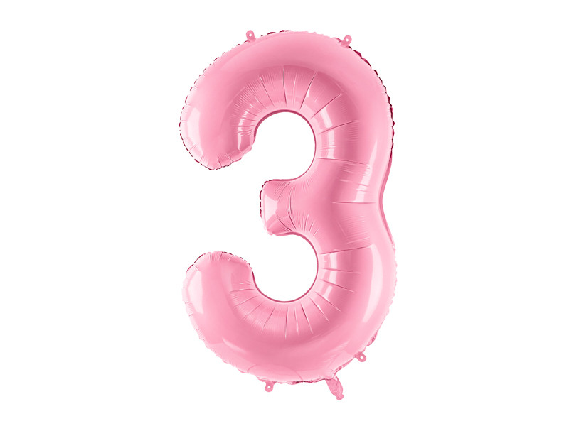 Balon foliowy pastelowy cyfra "3", jasny róż / 86 cm