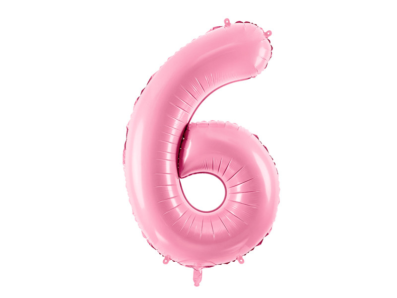 Balon foliowy pastelowy cyfra "6", jasny róż / 86 cm