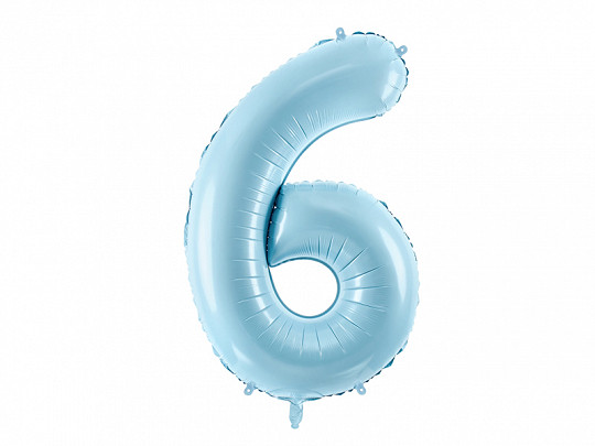 Balon foliowy pastelowy cyfra "6", jasny błękit / 86 cm