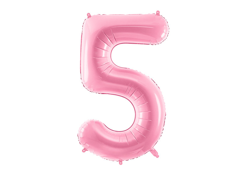 Balon foliowy pastelowy cyfra "5", jasny róż / 86 cm