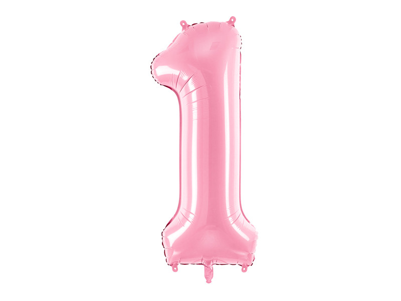 Balon foliowy pastelowy cyfra "1", jasny róż / 86 cm