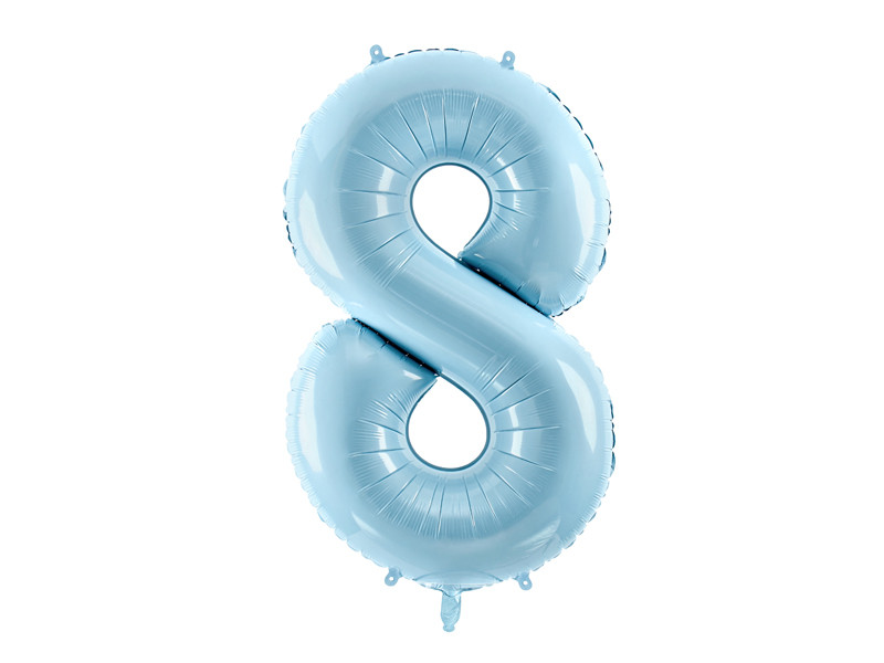 Balon foliowy pastelowy cyfra "8", jasny błękit / 86 cm