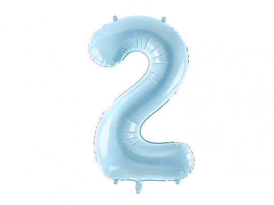 Balon foliowy pastelowy cyfra "2", jasny błękit / 86 cm