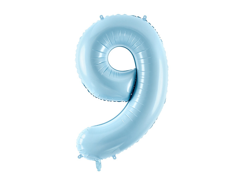 Balon foliowy pastelowy cyfra "9", jasny błękit / 86 cm