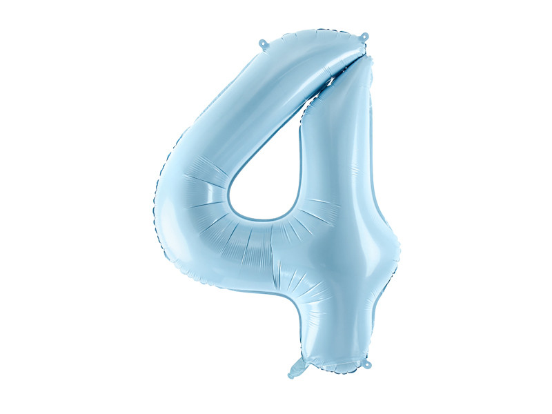 Balon foliowy pastelowy cyfra "4", jasny błękit / 86 cm