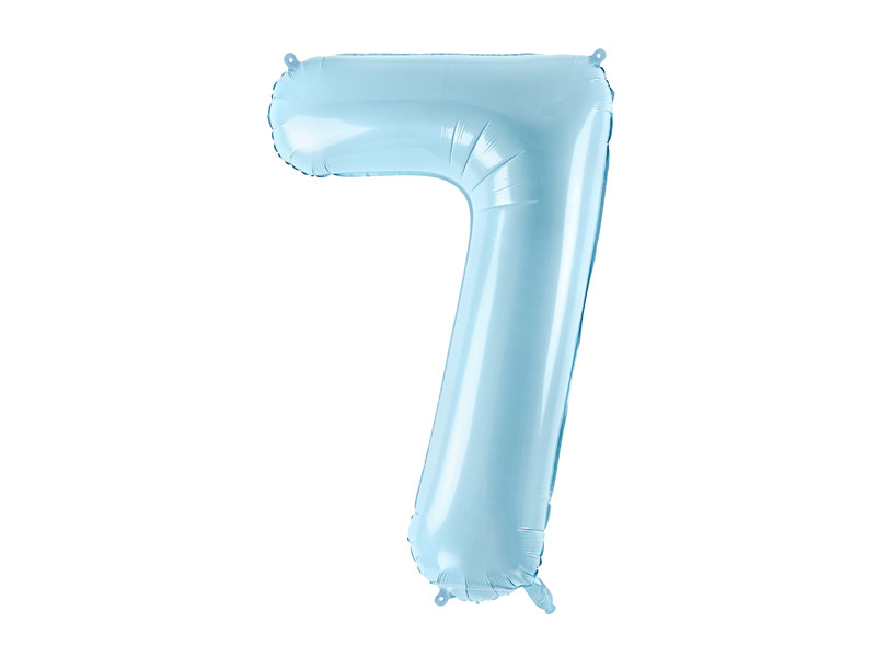 Balon foliowy pastelowy cyfra "7", jasny błękit / 86 cm