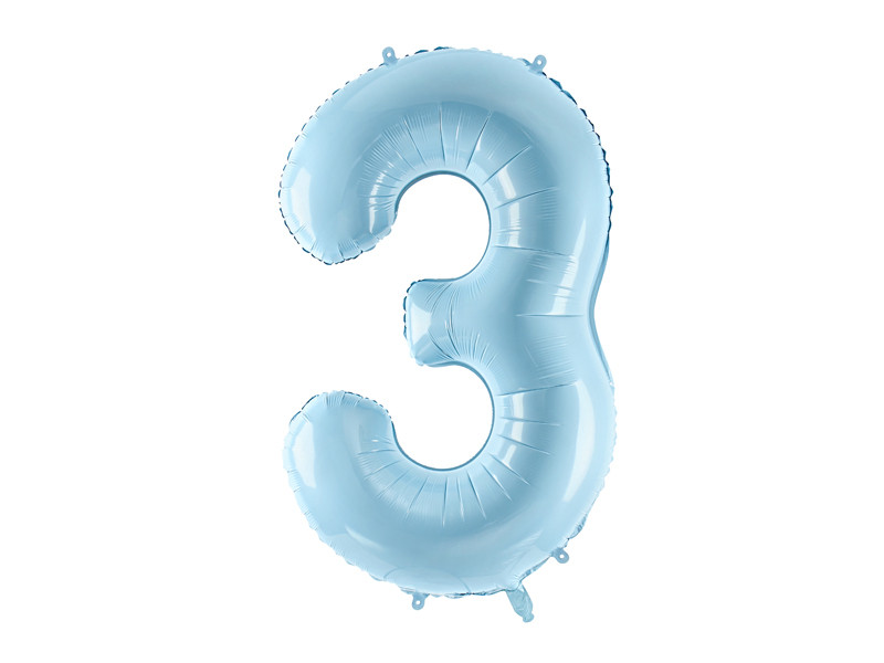 Balon foliowy pastelowy cyfra "3", jasny błękit / 86 cm