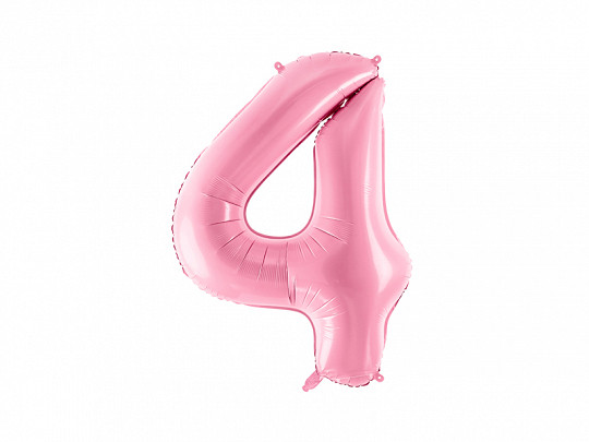 Balon foliowy pastelowy cyfra "4", jasny róż / 86 cm