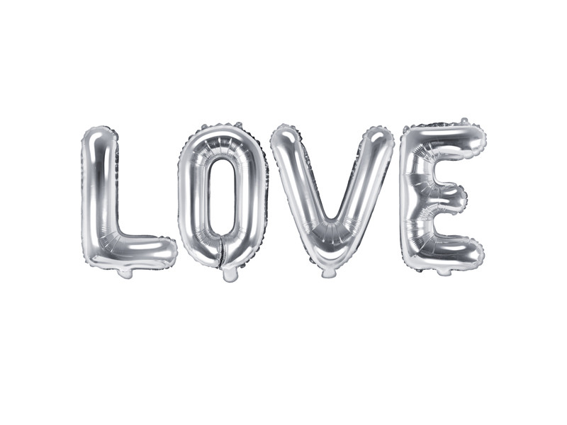 Balon foliowy "Love", srebrny / 140x35 cm