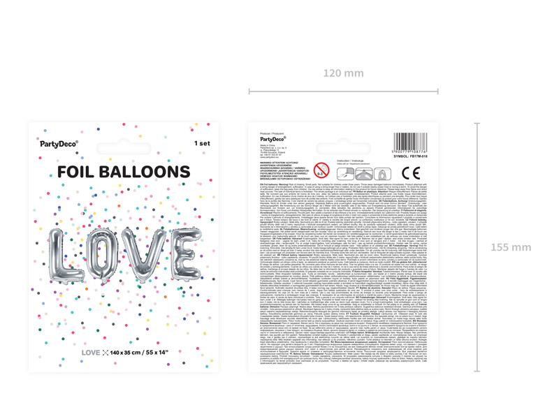 Balon foliowy "Love", srebrny / 140x35 cm
