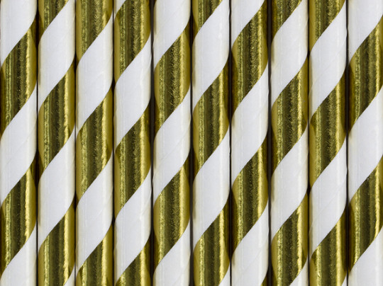 Słomki papierowe "Paski", złote metalizowane / 19,5 cm