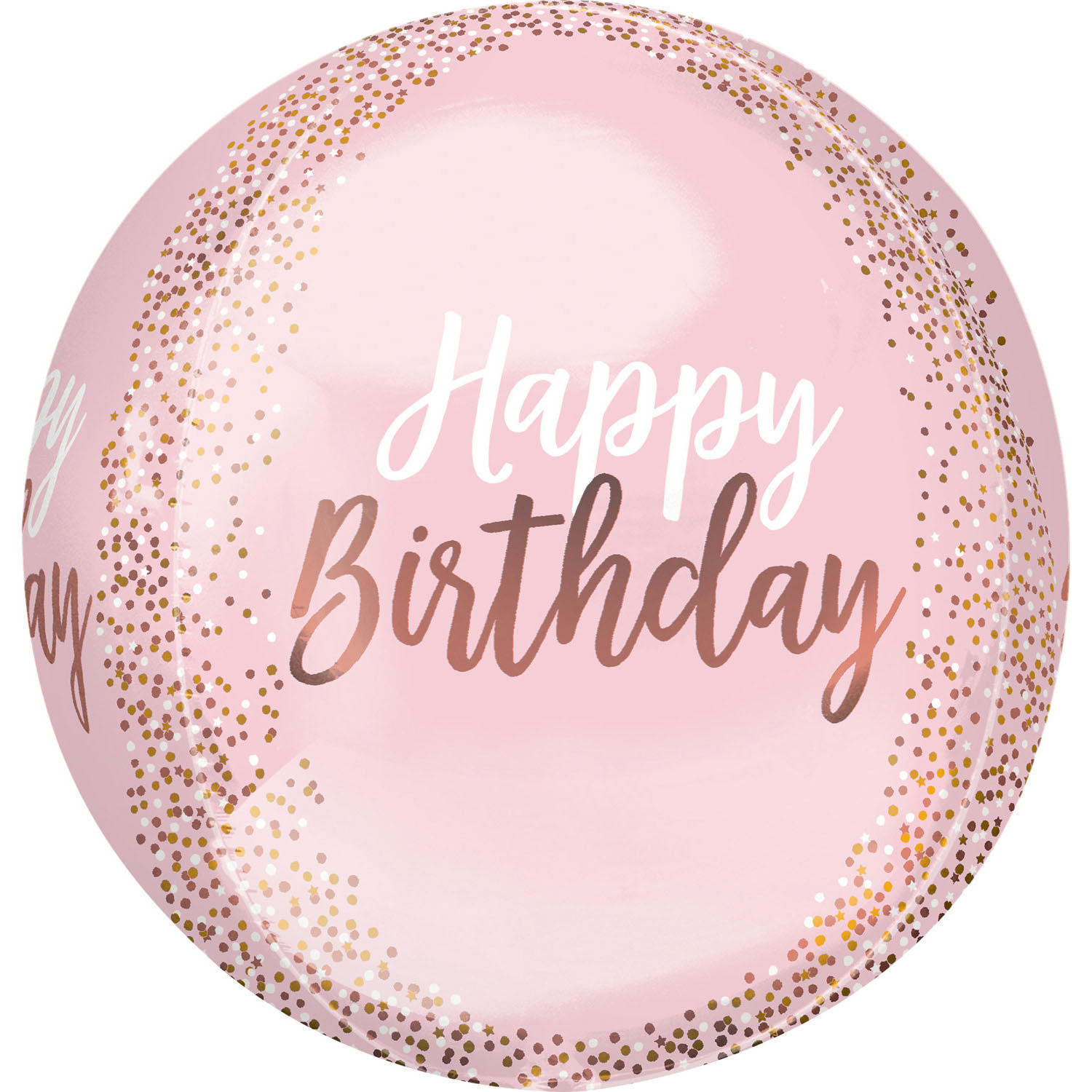 Balon foliowy Orbz - Kula różowe złoto "Happy Birthday" / 38x40 cm