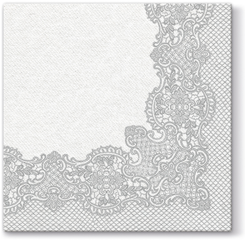 Serwetki flizelinowe wzorzyste "Royal Lace", srebrne /  40x40