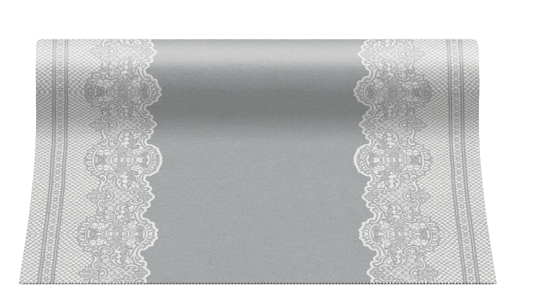 Bieżnik flizelinowy wzorzysty "Royale Lace", srebrny / 40cmx24m