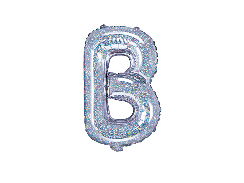 Balon foliowy 14" litera "B", srebrna holograficzna /  35 cm
