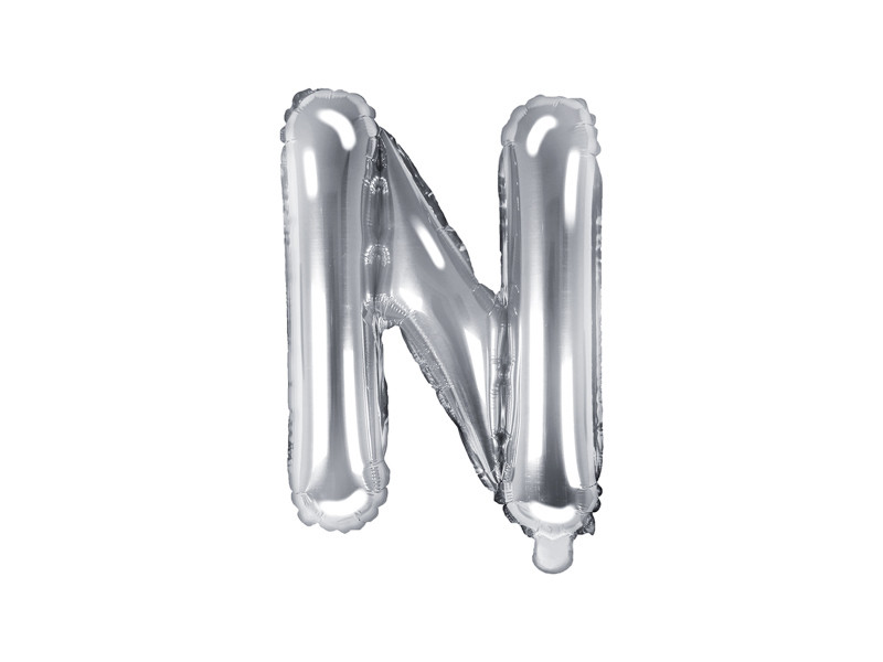 Balon foliowy 4" metalizowany litera "N", srebrna / 35 cm