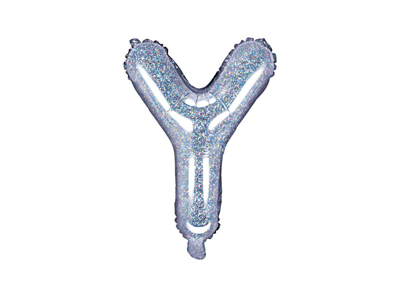 Balon foliowy 14" litera "Y", srebrna holograficzna / 35 cm
