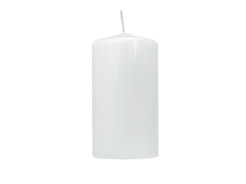Biała świeca walec, lakierowana / 12x6 cm
