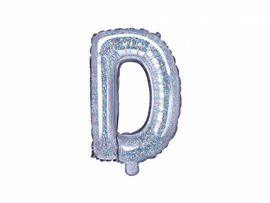 Balon foliowy 14" litera "D", srebrny holograficzny / 35 cm