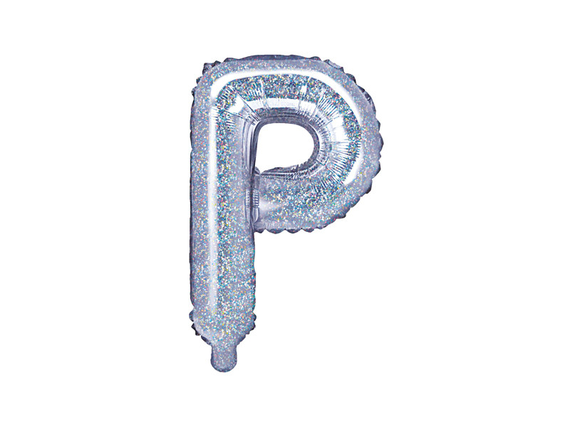 Balon foliowy 14" litera "P", srebrna holograficzna / 35 cm