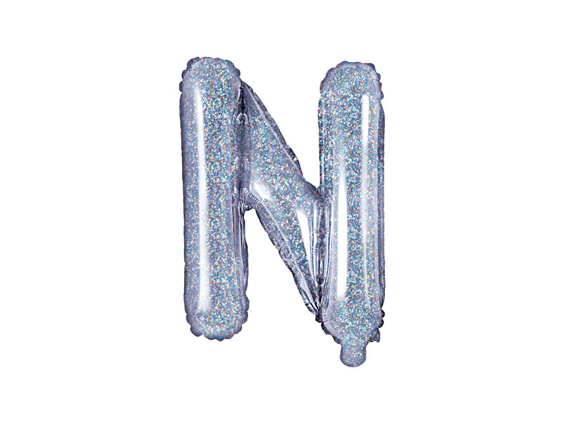 Balon foliowy 14" litera "N", srebrna holograficzna / 35 cm