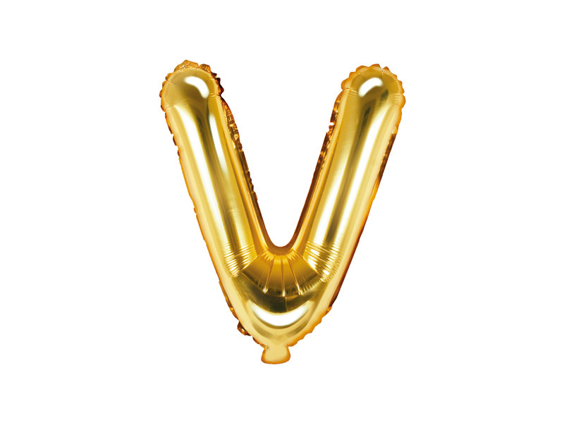 Balon foliowy 14" metalizowany litera "V", złota / 35 cm
