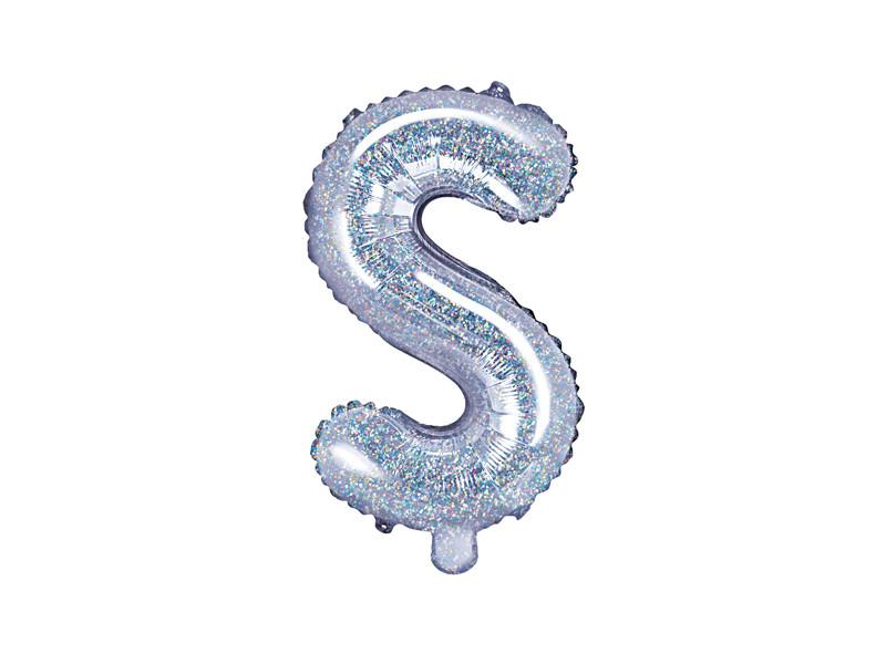 Balon foliowy 14" litera "S", srebrna holograficzna / 35 cm