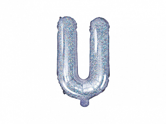 Balon foliowy 14" litera "U", srebrna holograficzna / 35 cm