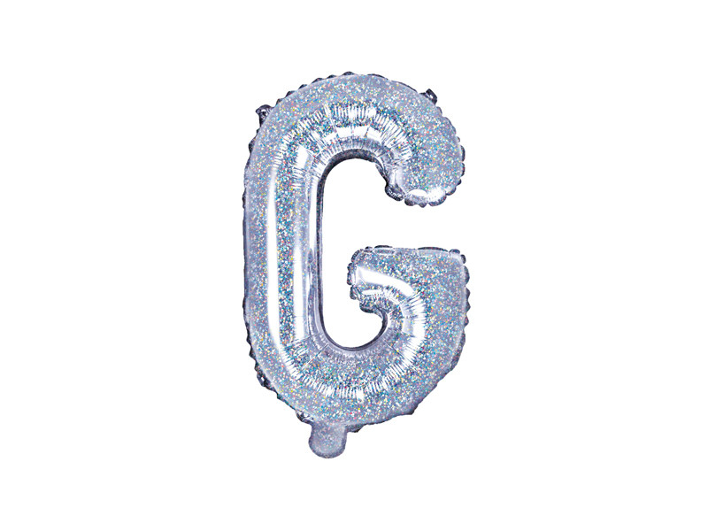 Balon foliowy 14" litera "G", srebrna holograficzna / 35 cm