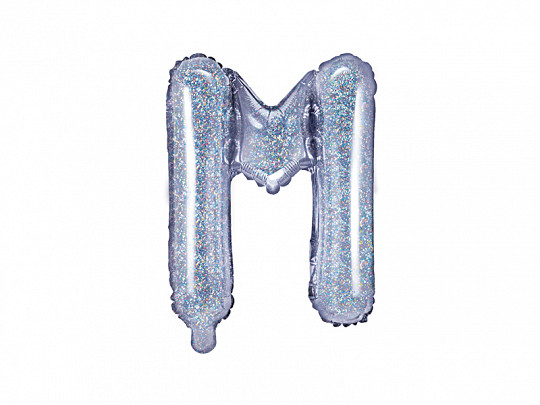 Balon foliowy 14" litera "M", srebrna holograficzna / 35 cm