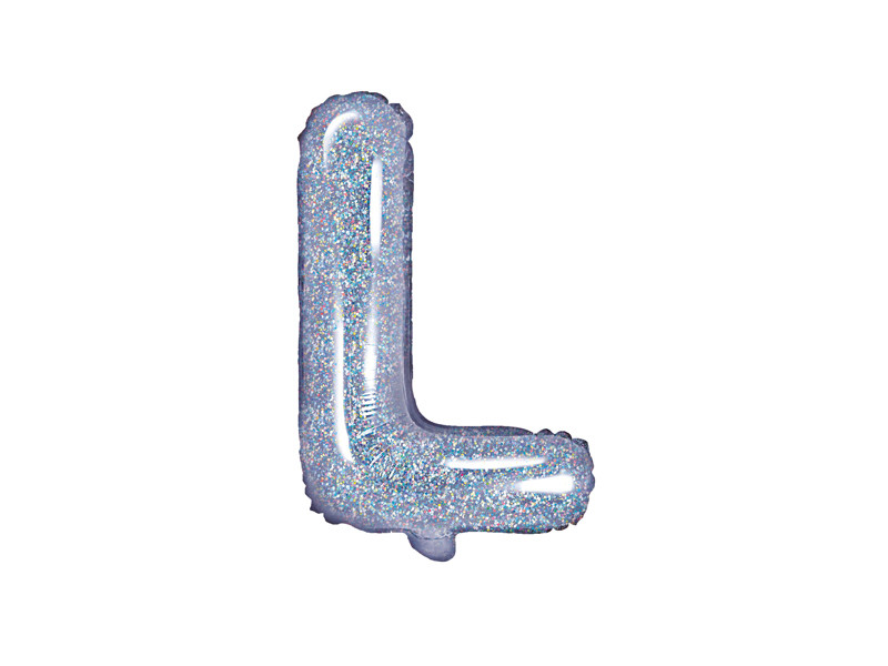 Balon foliowy 14" litera "L", srebrna holograficzna / 35 cm