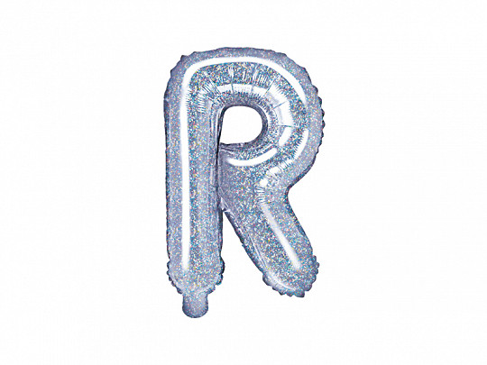 Balon foliowy 14" litera "R", srebrna holograficzna / 35 cm